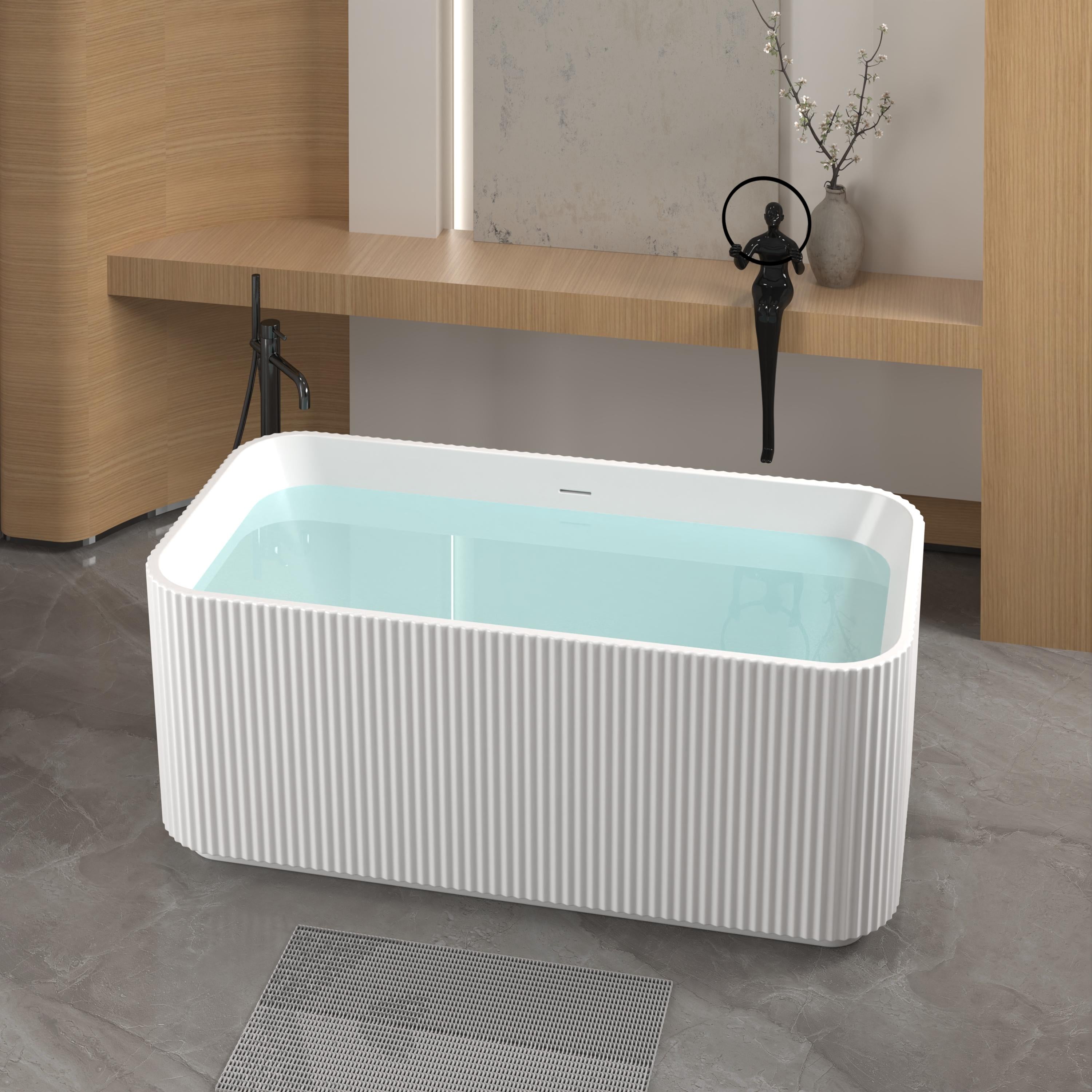 59" Rectangle Freestanding Acrylic Soaking Tub with High-Gloss Surface, Bathtub with Pop-Up Drain, 59" L x 29.5" W x 23" H, Gloss White