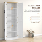 Freestanding Kitchen Pantry, 4-Door Kitchen Pantry Cabinet with Adjustable Shelves and Doors, Distressed White