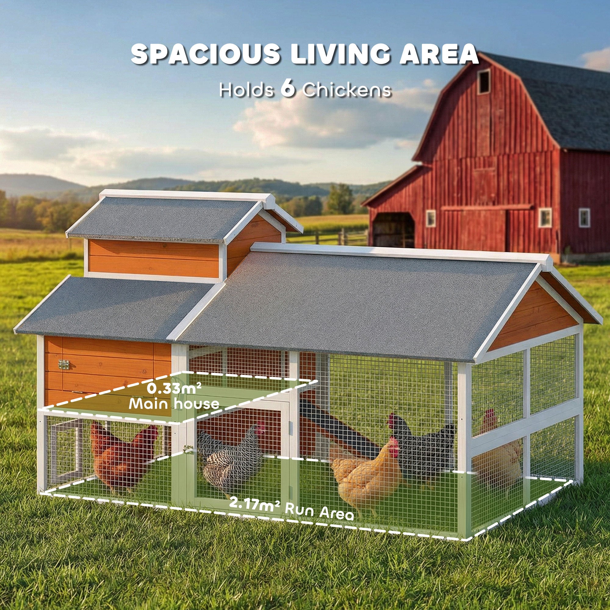 79"L Chicken Coop with Run for 6 Chickens, Wooden Chicken House with Nesting Boxes and Pull-Out Tray