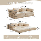 Convertible Sofa Bed Floor Sofa with Fixed-Shape Frame and Chenille Fabric, Compressed Sofa for Living Room, 79" L x 39.5" W x 25" H, Beige