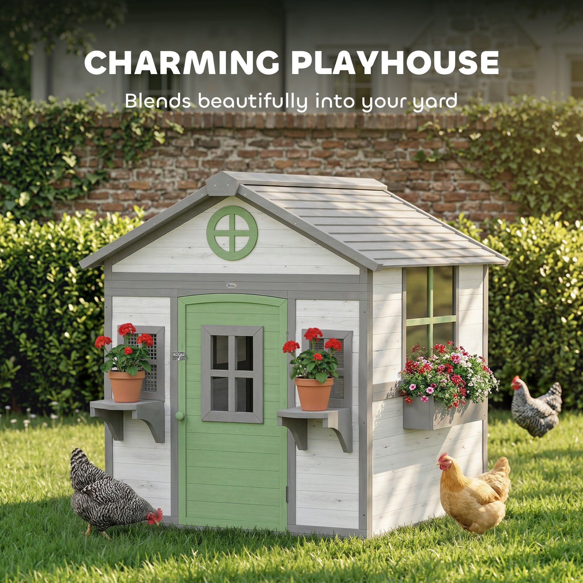 Chicken Coop, Wooden Hen House Outdoor Playhouse for 2-4 Chickens, Poultry Cage with Planter Pots and Boxes