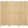 Folding Room Divider Screen 6 Panel 5.6' Tall Privacy Screen Freestanding Room Partition for Home Office, Beige