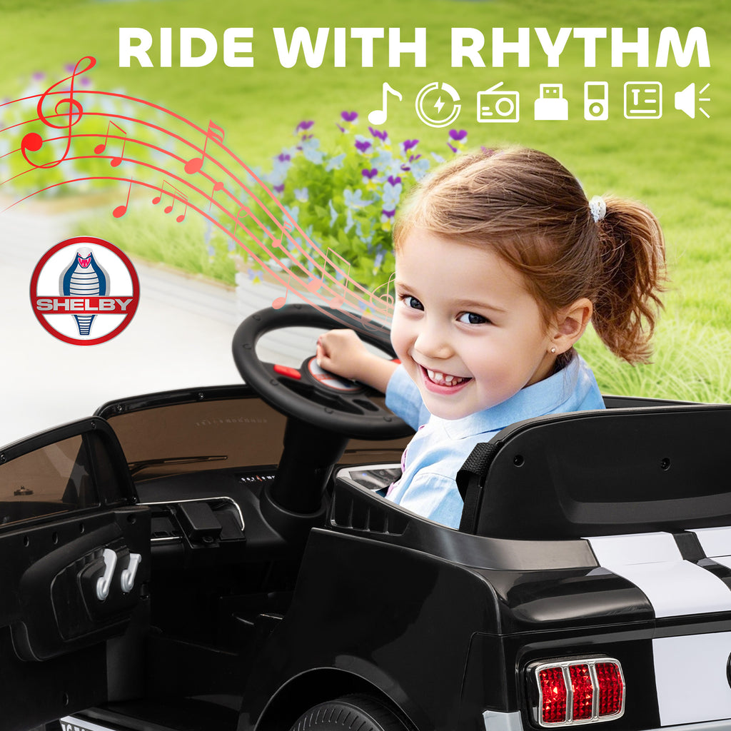 Licensed Shelby GT 350 Kids Ride On Car with Remote Control, Adjustable Speed, MP3, Smooth Start, LED Lights, Black