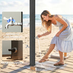 9.2 Gallon Slolar Heated Outdoor Shower with 2 Free-Rotating Shower Heads and Foot Showers for Poolside Beach Spa, 7.1ft