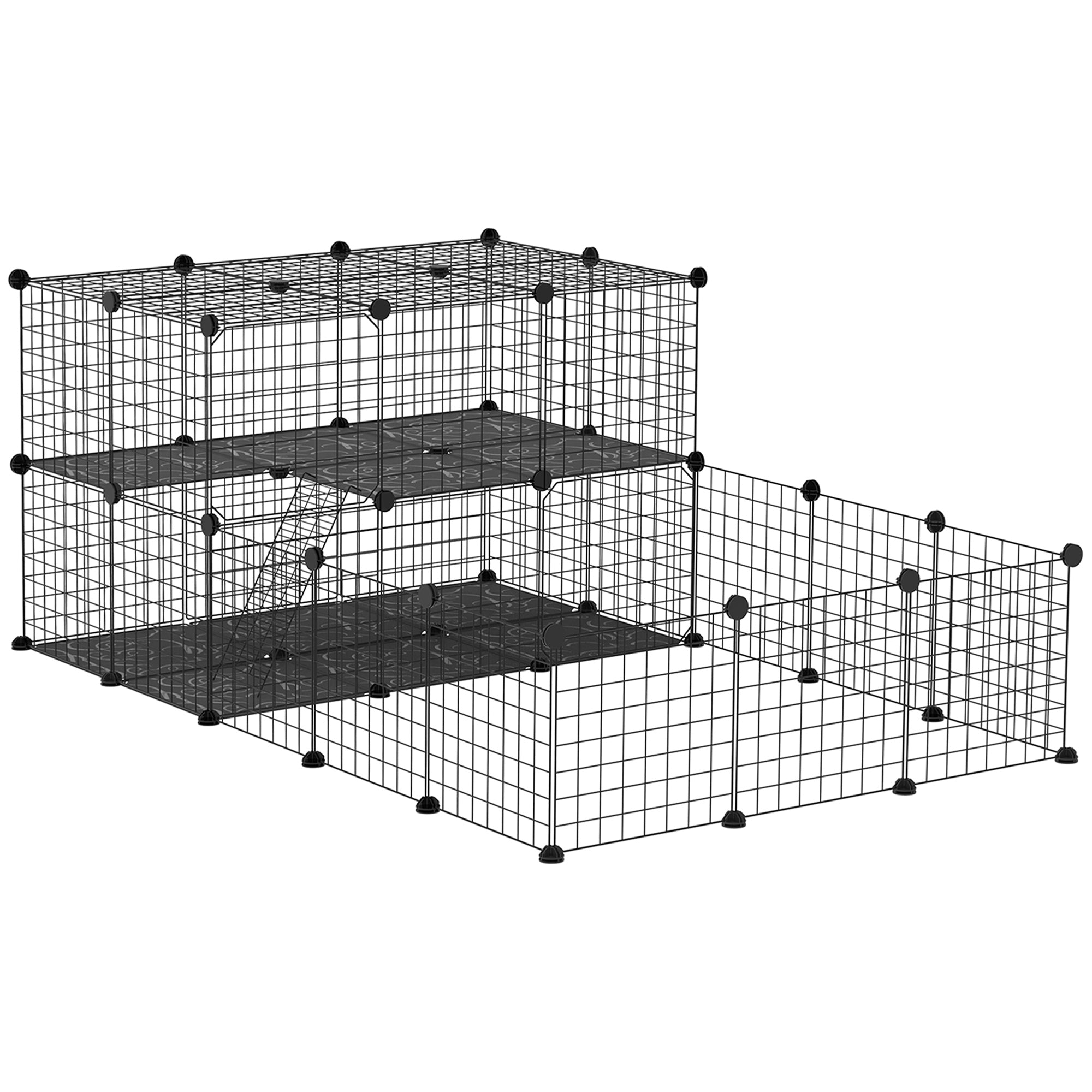 Pet Playpen with Door, Metal Mesh Cage with Mallet, Black