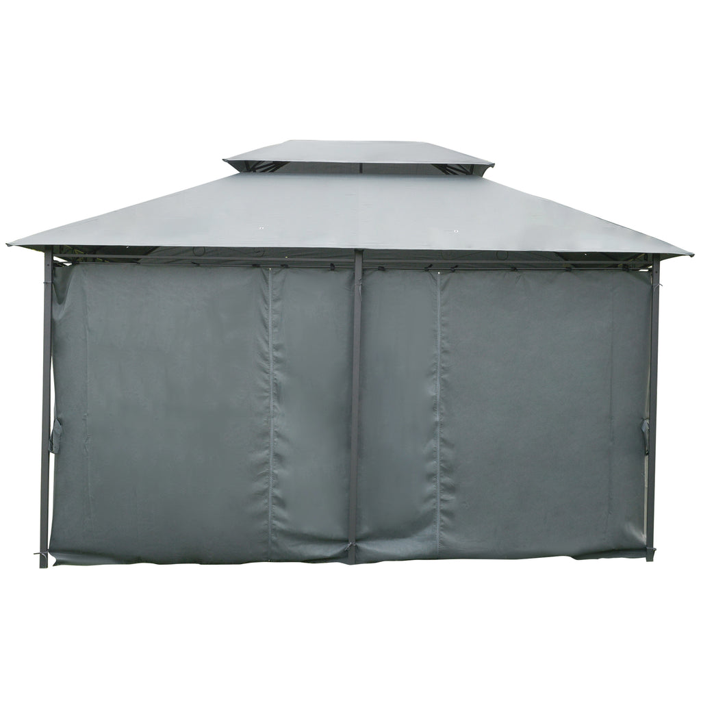 10' x 13' Outdoor Soft Top Gazebo Pergola with Curtains, 2-Tier Steel Frame Gazebo for Patio, Sage Gray