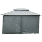 10' x 13' Outdoor Soft Top Gazebo Pergola with Curtains, 2-Tier Steel Frame Gazebo for Patio, Sage Gray