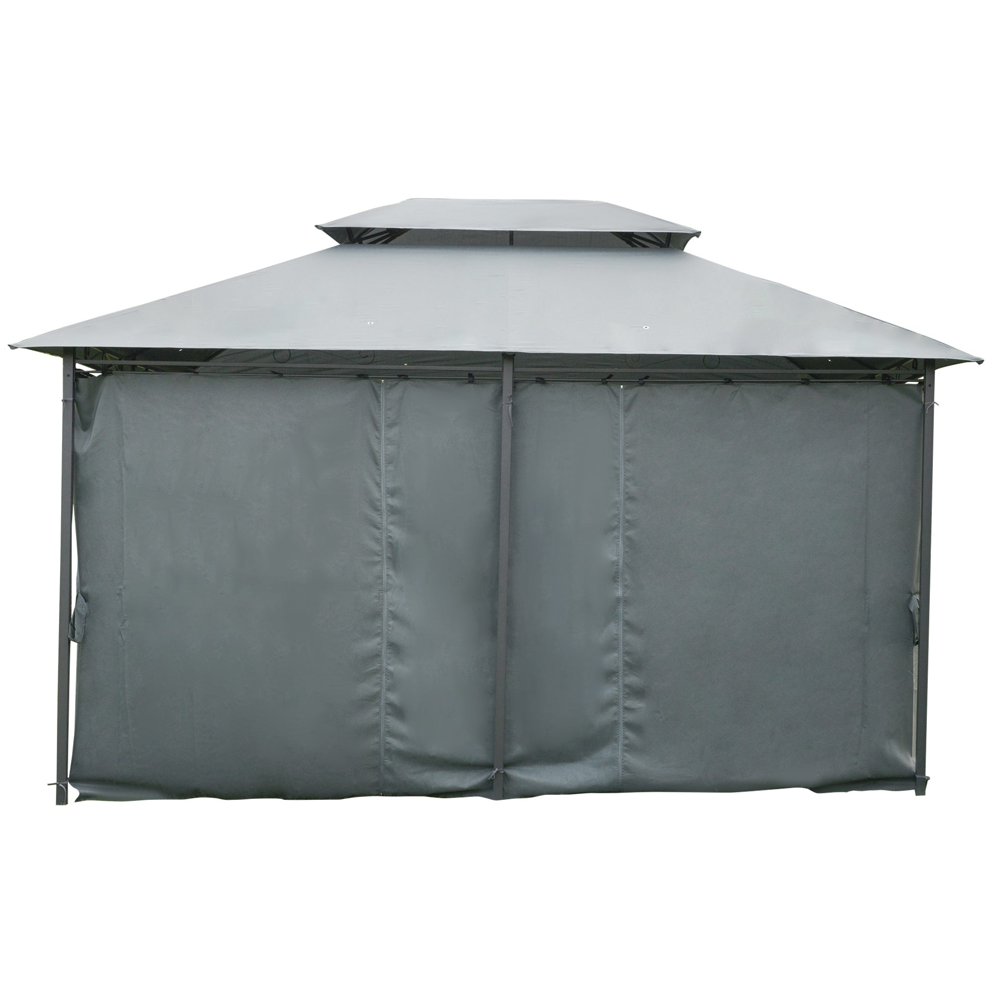10' x 13' Outdoor Soft Top Gazebo Pergola with Curtains, 2-Tier Steel Frame Gazebo for Patio, Sage Gray