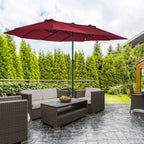 Extra Large 15 ft Patio Umbrella, Double-Sided Wide Outdoor Umbrella with Crank Handle and Air Vents for Backyard, Deck, Pool, Market, Wine Red