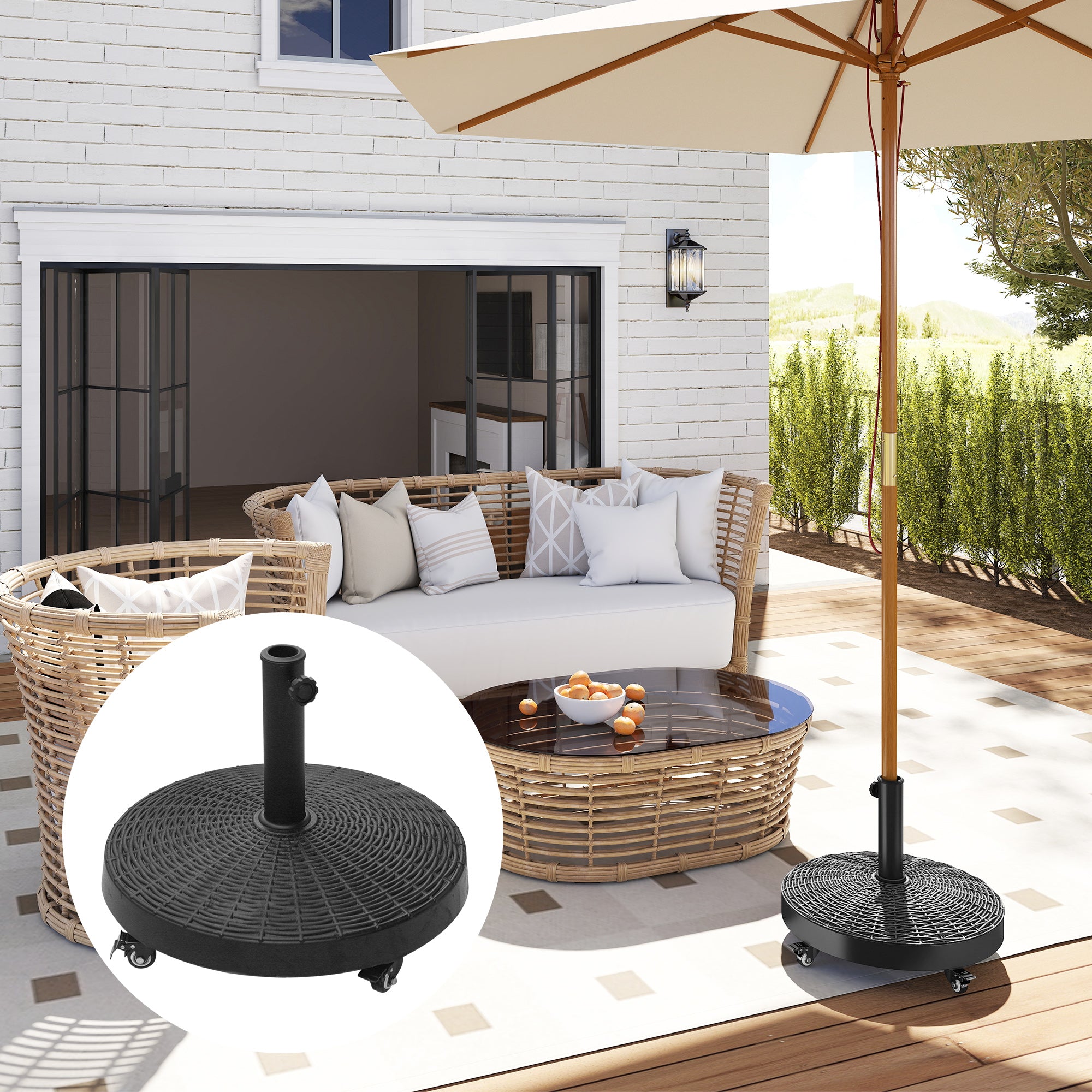 20.5" Heavy Duty Umbrella Stand, 50 lbs. Umbrella Base for 1.5" or 2" Umbrella Poles, Patio Market Stand for Deck, Black