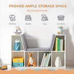 6-Cubby Kids Bookcase with Reading Nook and Cushion, Multi-Purpose Storage Organizer for Bedroom, Living Room, Pure White