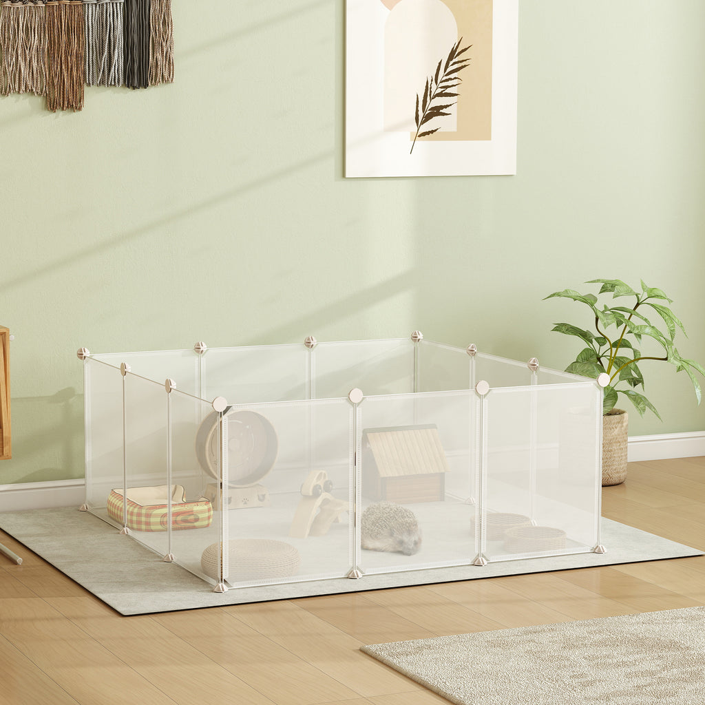 Pet Playpen DIY Small Animal Cage Open Enclosure Portable Plastic Fence 12 Panels for Guinea Pig Hedgehog White, 18" x 14"