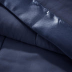 Hypoallergenic Lightweight Down Alternative Blanket with Satin Trim, 3M Scotchgard Treatment, Ideal for All Seasons, 90" L x 90" W x 0.25" H, Navy