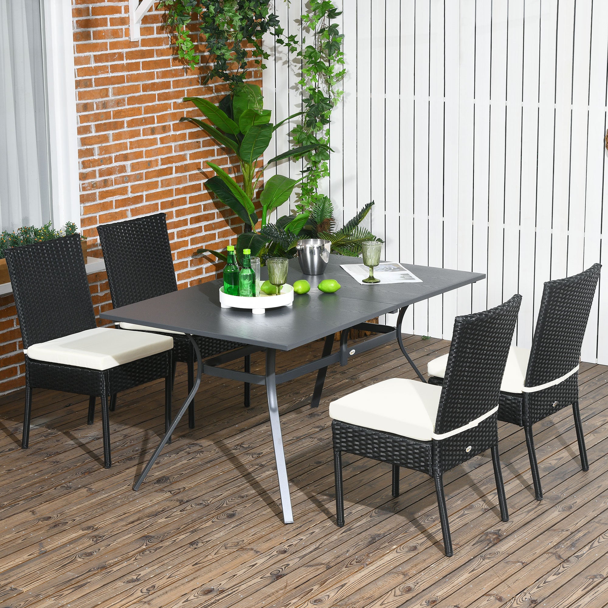 4 PE Rattan Outdoor Dining Chairs with Cushions, Patio Wicker Dining Chairs with Backrest, Black