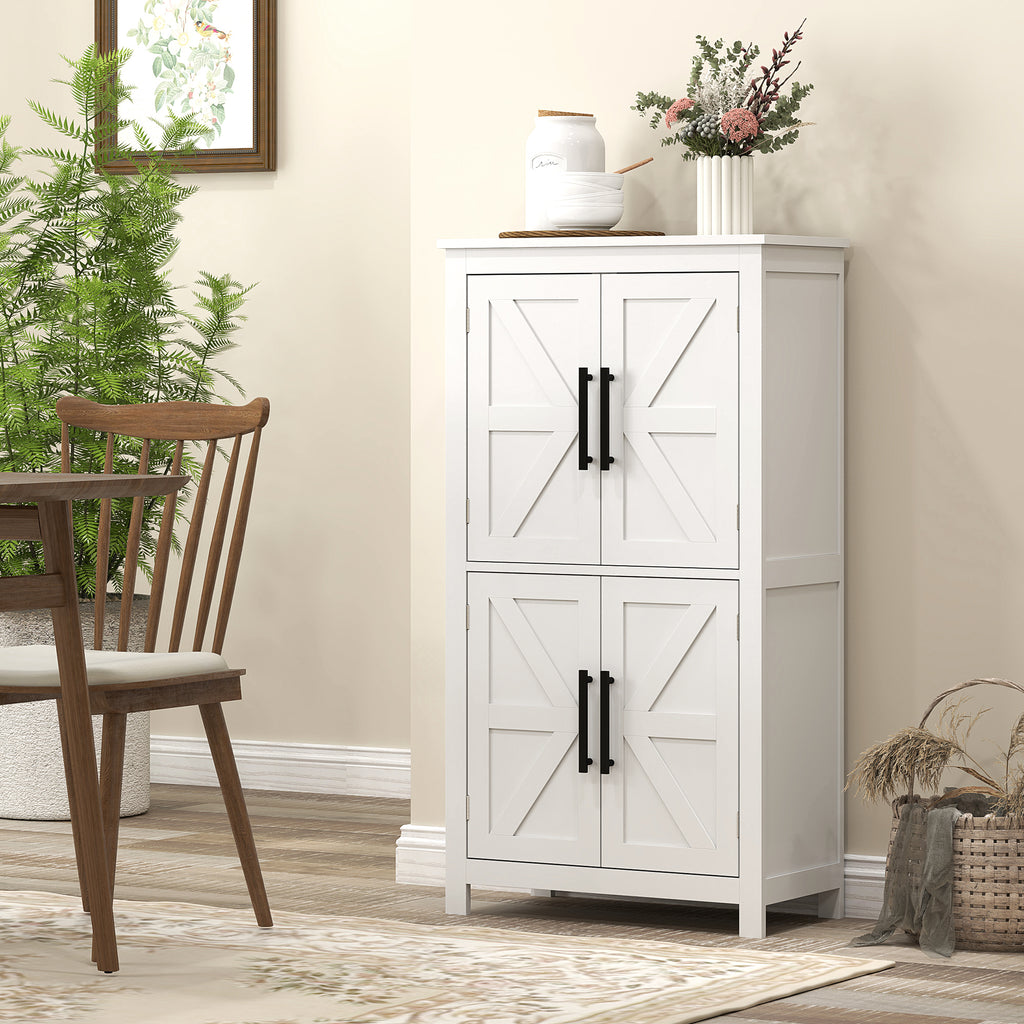 Bathroom Floor Storage Cabinet, Farmhouse Bathroom Cabinet with 4 Doors and Adjustable Shelf, White
