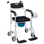 Rolling Shower Wheelchair for Seniors, Bedside Commode Chair with Locking Wheels, Seat, Backrest, Arms, Black