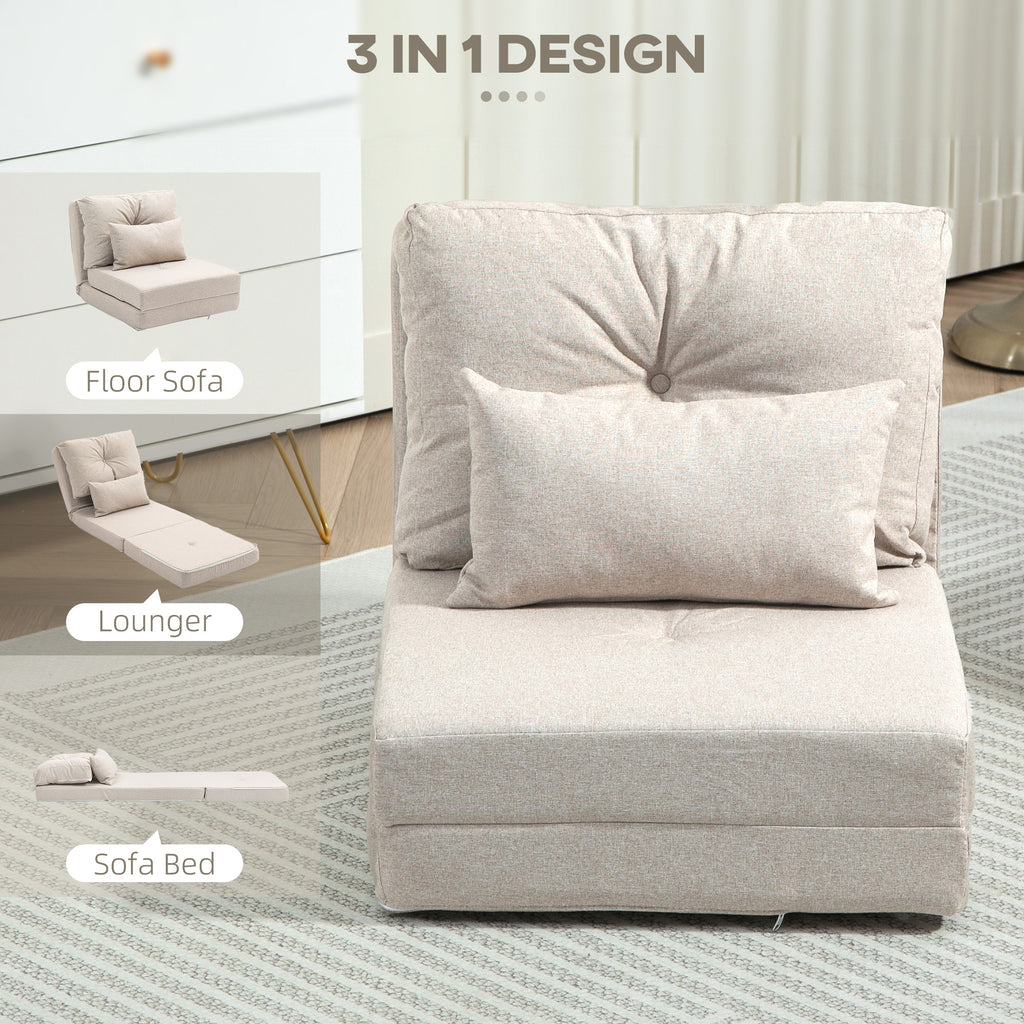 Floor Chair, Convertible Floor Sofa Bed, Folding Upholstered Couch Bed with Adjustable Backrest, Beige