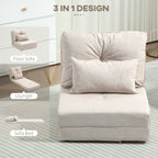Floor Chair, Convertible Floor Sofa Bed, Folding Upholstered Couch Bed with Adjustable Backrest, Beige