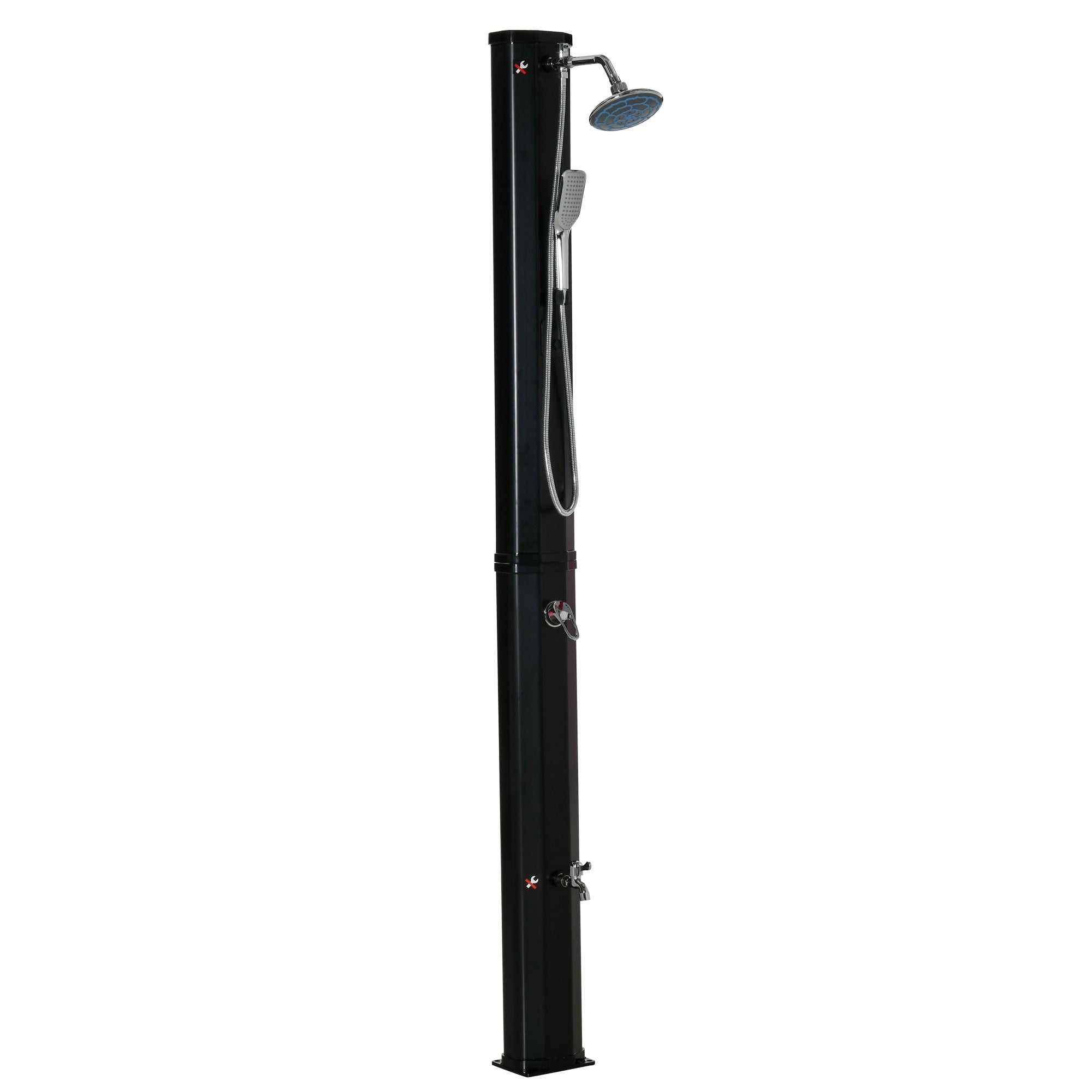 7' Outdoor Solar Heated Shower with 360 Rotating Rainfall & Handheld Shower Head, Foot Shower Faucet, Temperature and Pressure Adjustable, Holds 9.2 Gallons for Backyard Pool