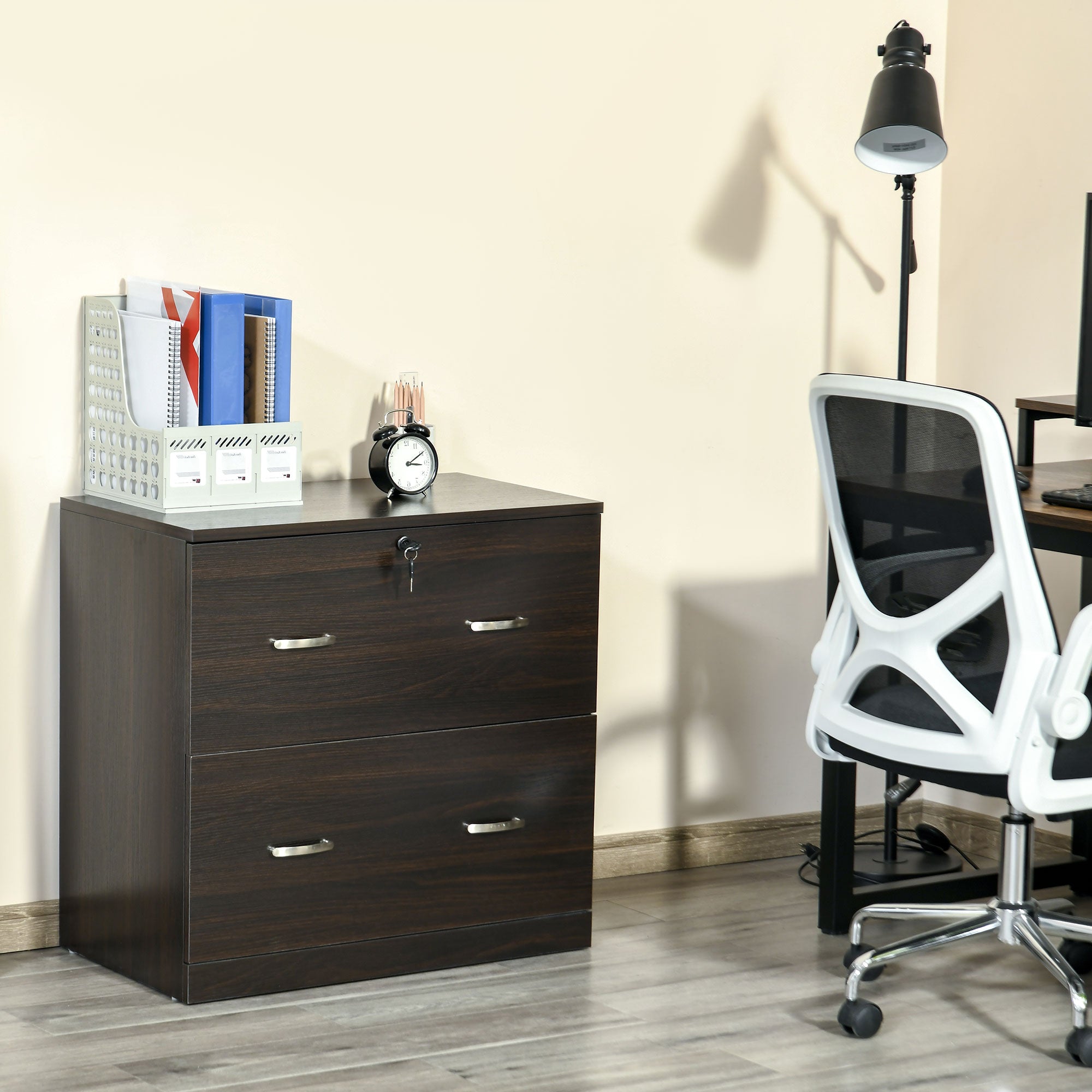 2-Drawer File Cabinet with Lock and Keys, Lateral Storage Filing Cabinet with Hanging Bar for Letter Size, Home Office, Walnut