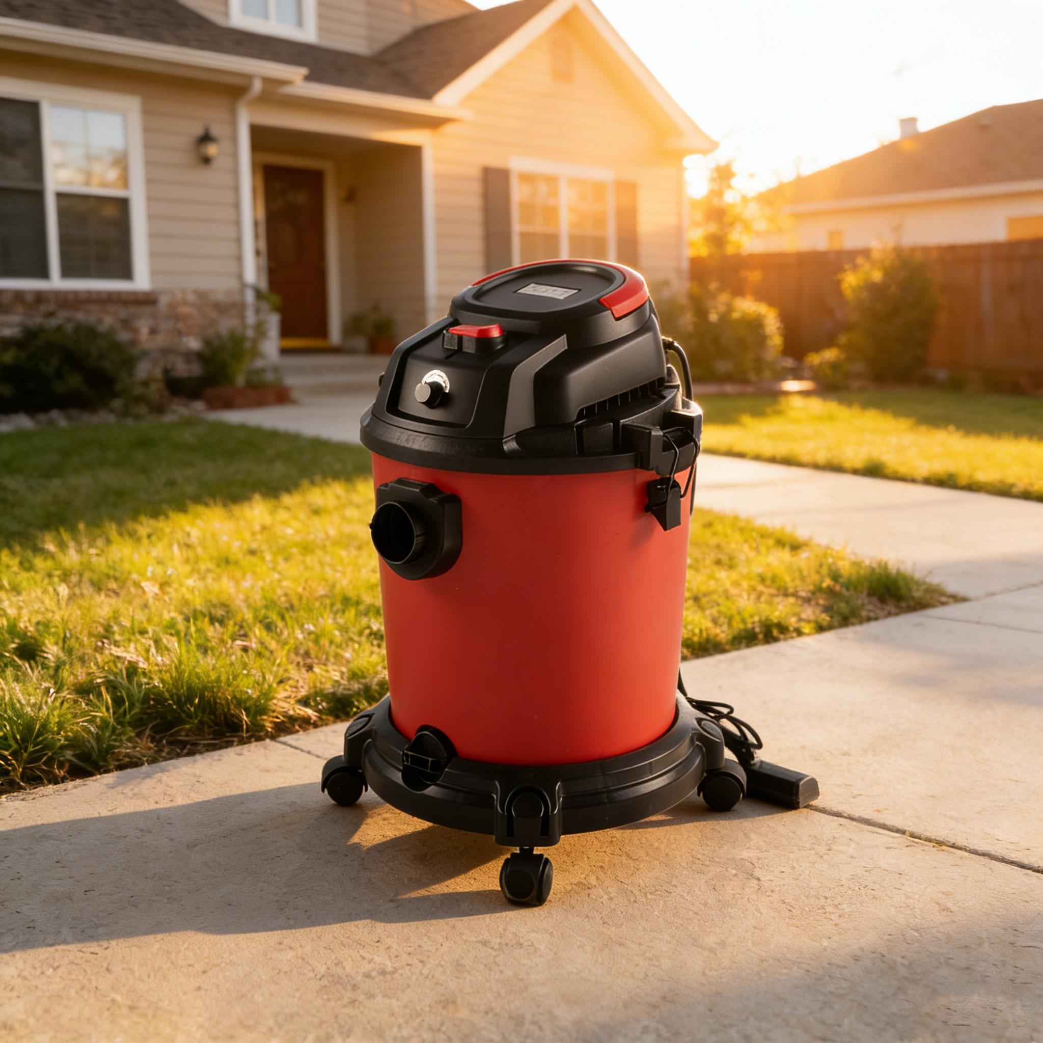 5-Gallon Wet/Dry Shop Vacuum with Stepless Speed Control, 3-In-1 Cleaner with Tower-Buckle Lock, 14″ L x 14″ W x 17.5″ H, Black+Red