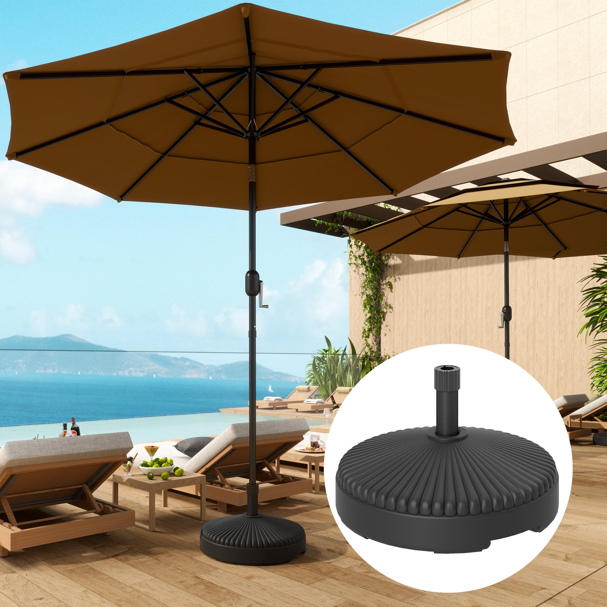 Round Patio Umbrella Base Holder, Heavy Duty Outdoor Umbrella Stand Base, Filled Up to 62lbs with Sand or 51lbs with Water for Garden, Poolside, Black