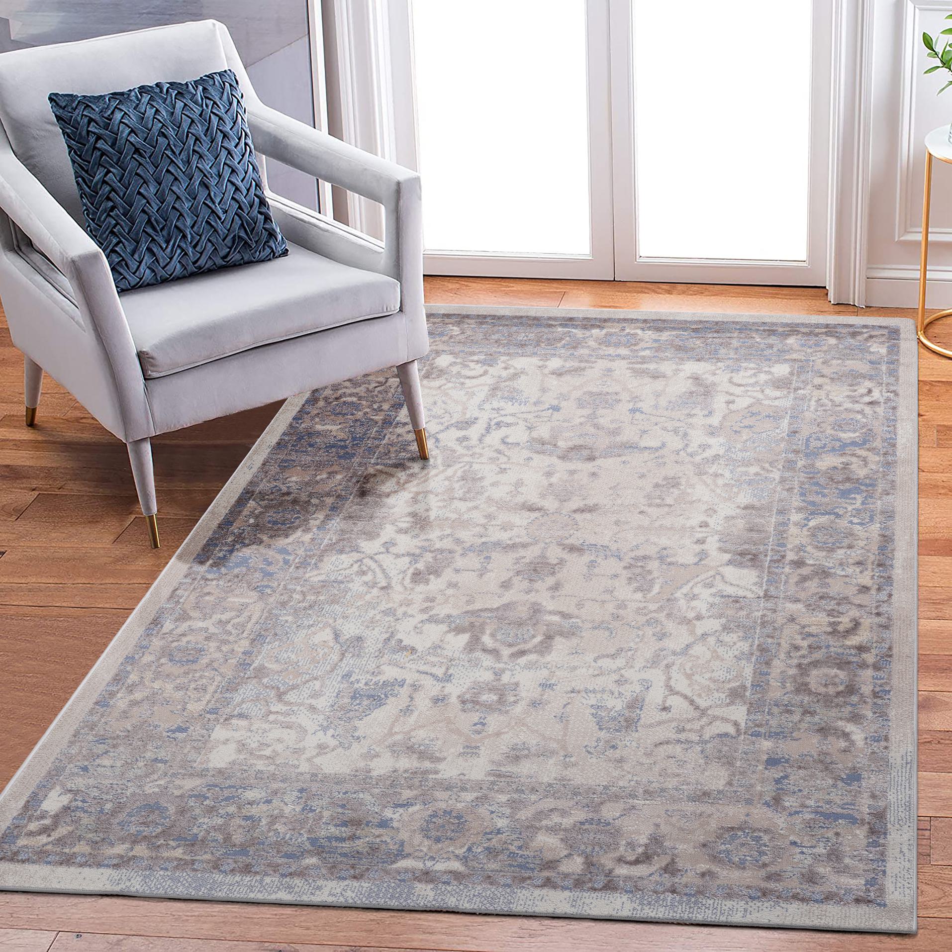 Naar 6x9 Stain-Resistant Area Rug with Cotton Backing, Medium Pile Height, Kid and Pet-Friendly Carpet, 93" L x 79" W x 0.3" H, Brown+Beige
