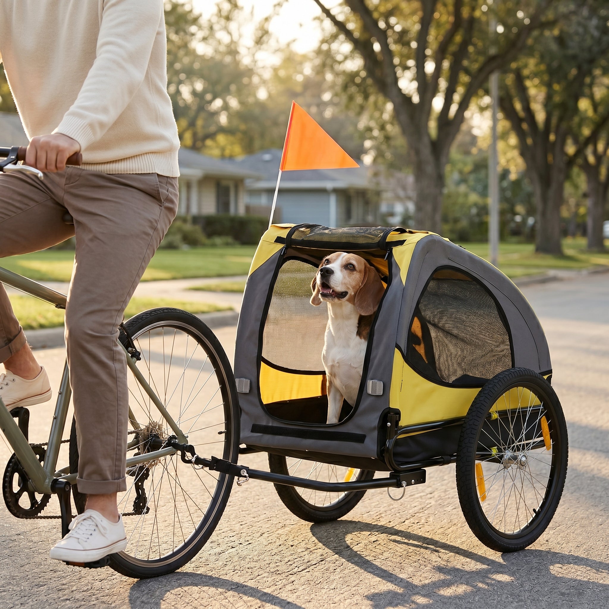 Dog Bike Trailer, Pet Stroller with Wheels for Medium Dogs, Yellow