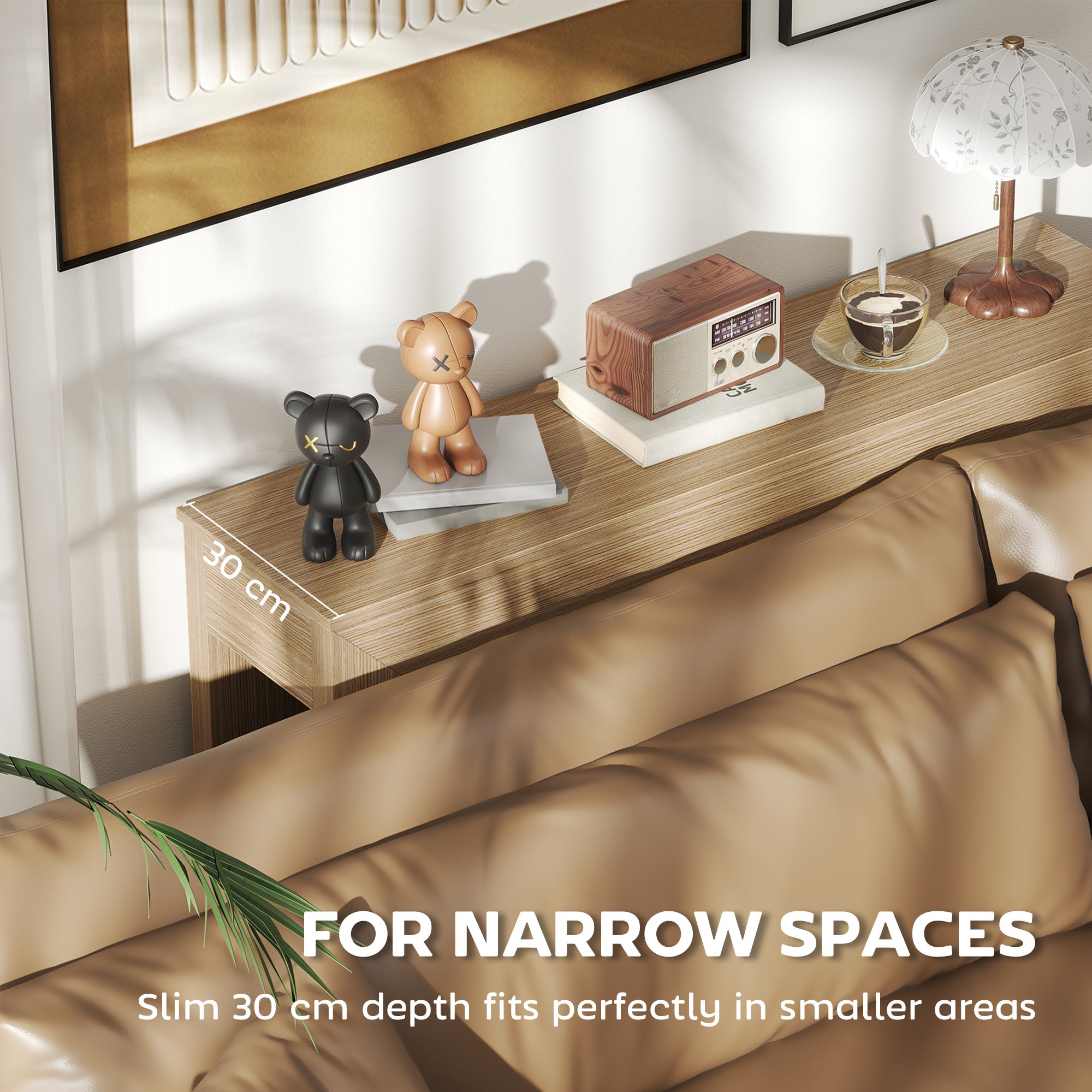 Modern Console Table, 47" Narrow Entryway Table, Natural Wood
