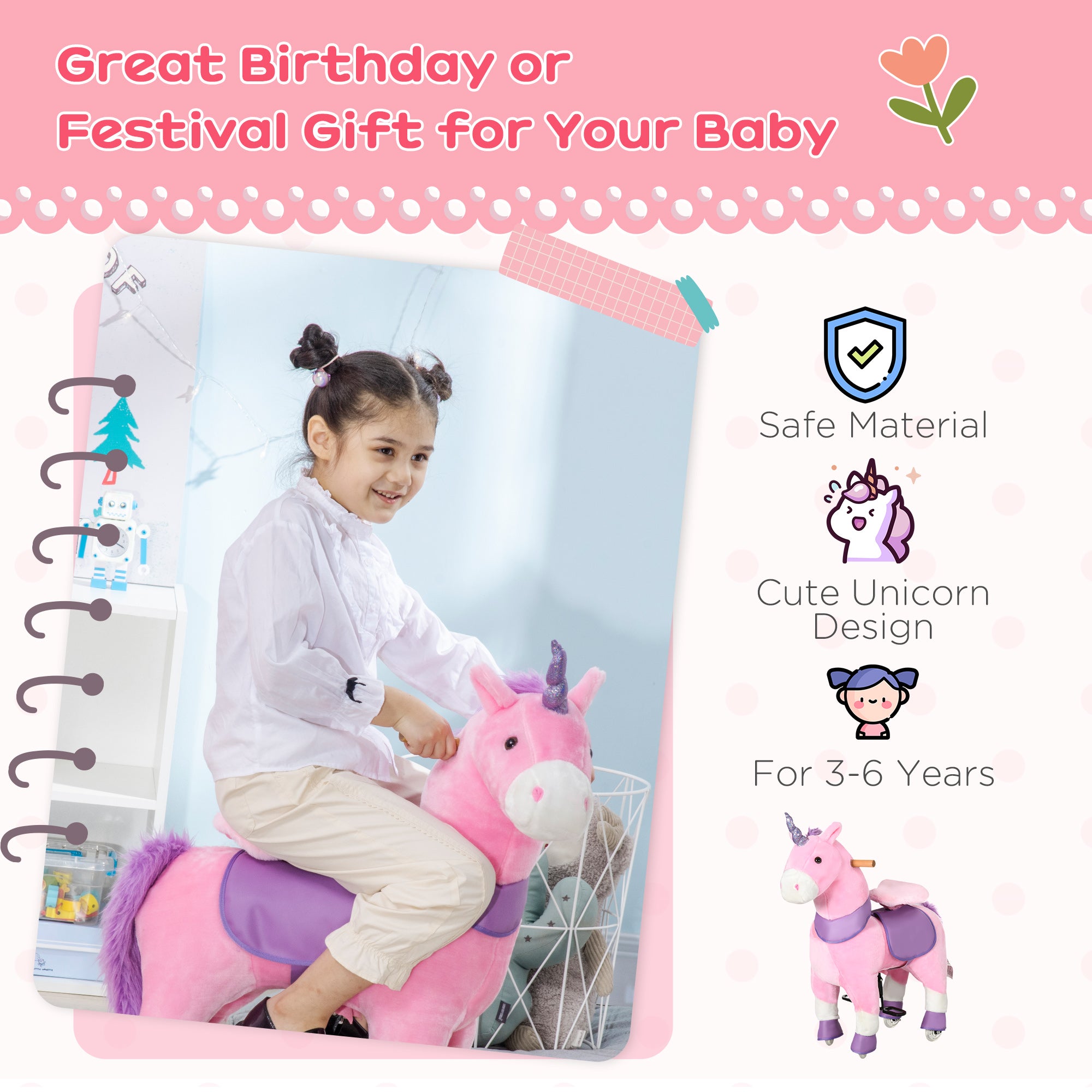 Ride On Real Walking Unicorn with Sparkly Horn, Soft Plush Ride On Rocking Horse Bearing 176lbs, Imaginative Interactive Toy for Kids, Unicorn Gifts