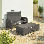 Patio Rattan Daybed, Wicker Outdoor Daybed with Storage Ottoman, Loveseat w/ Adjustable Backrest, Beige