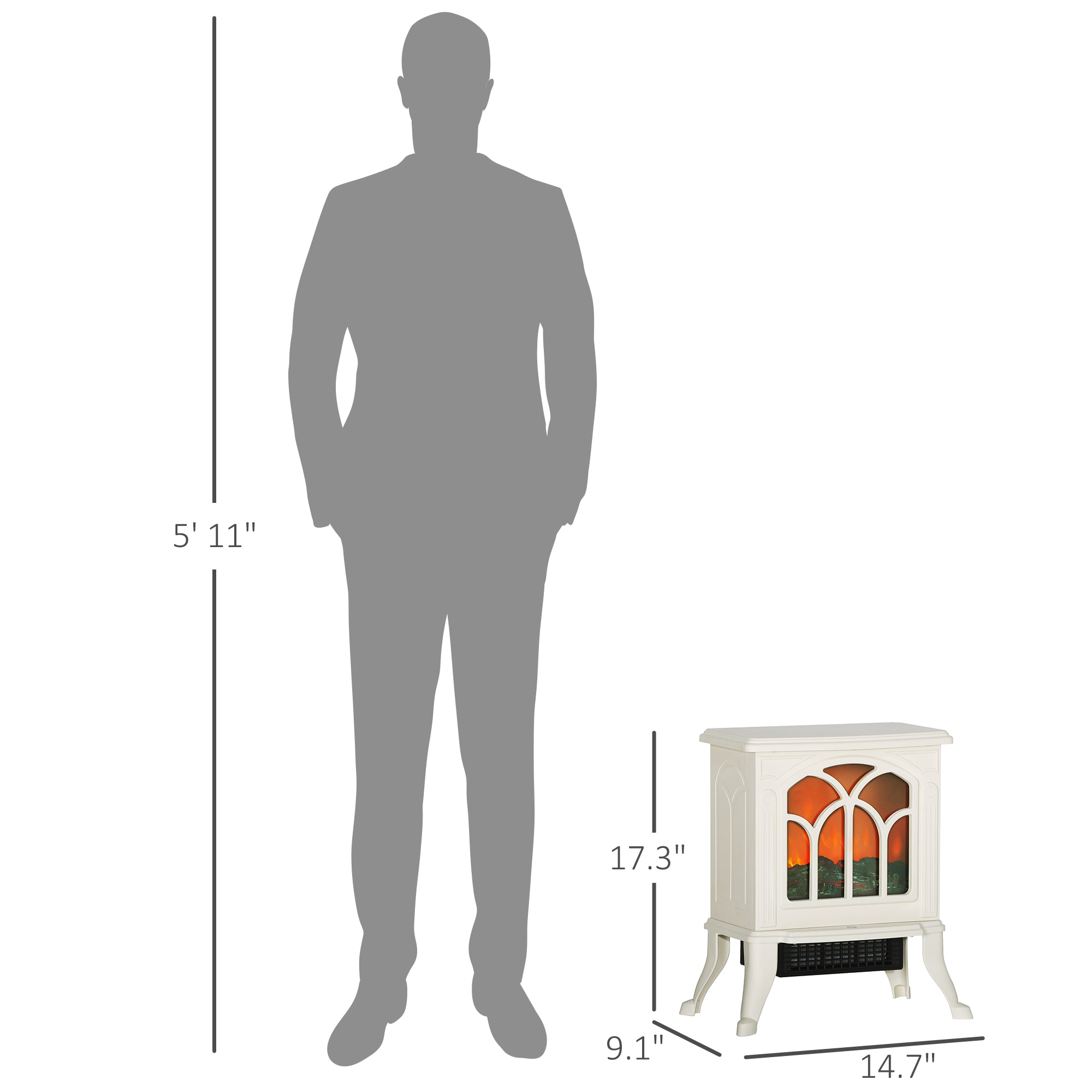 Electric Fireplace Heater, Freestanding Fireplace Stove with Realistic Logs and Flame Effect, 750W/1500W, Beige