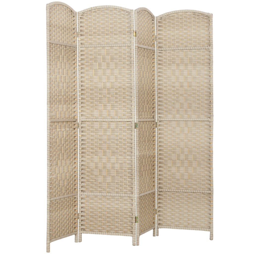 Folding Room Divider Screen 4 Panel 6' Tall Privacy Screen Freestanding Wood Partition for Home Office, Washed Oak