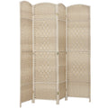 Folding Room Divider Screen 4 Panel 6' Tall Privacy Screen Freestanding Wood Partition for Home Office, Washed Oak