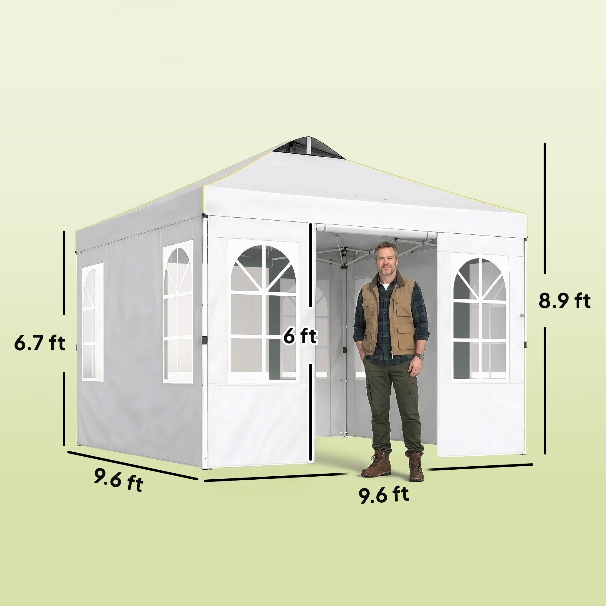 9.6 x 9.6 ft Pop Up Canopy Tent with Sidewalls, One Push Setup, UPF50+ Portable Instant Canopy Shelter, White
