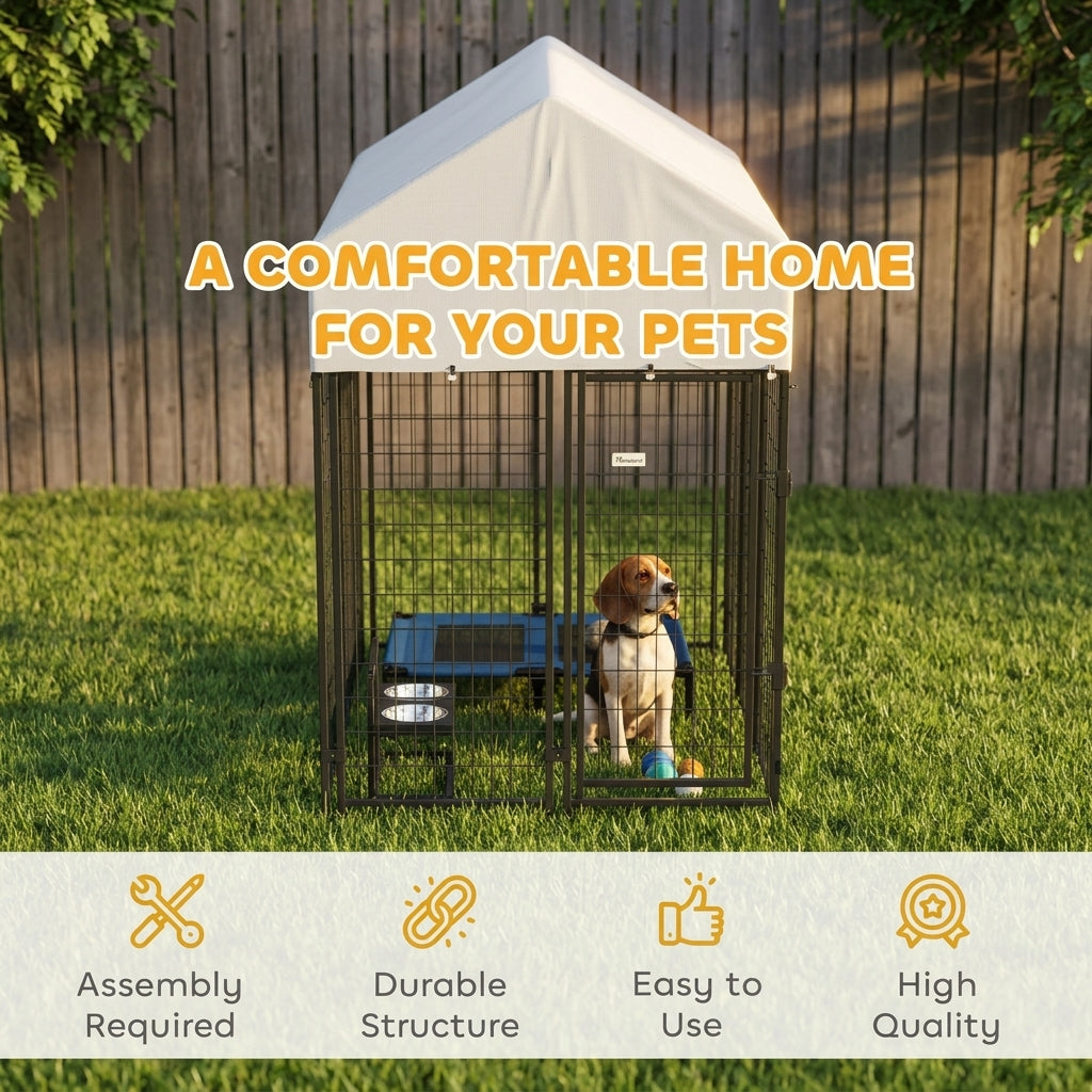 Outdoor Dog Kennel with Roof, 6' x 4' x 6' Heavy Duty Welded Wire Dog Playpen Enclosure with Escape-proof Lock