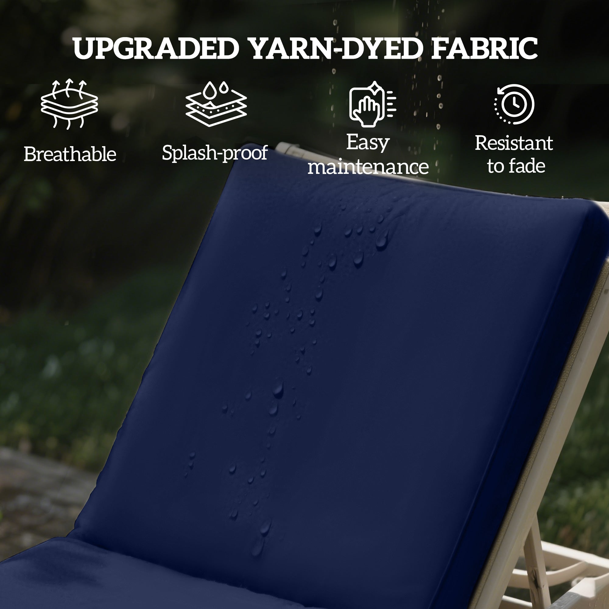 2-Piece Patio Chair Cushions with Backrests, Replacement Cushions for Outdoor Lounge Chair, Navy