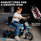 24V Kids Motorcycle, Electric Dirt Bike with 250W Motor, Up to 9.9 MPH, 12" Inflatable Tires and Rear Suspension, Blue
