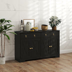 Kitchen Storage Sideboard, Farmhouse Buffet Cabinet with Barn Style Doors, Drawers, Adjustable Shelves, Black