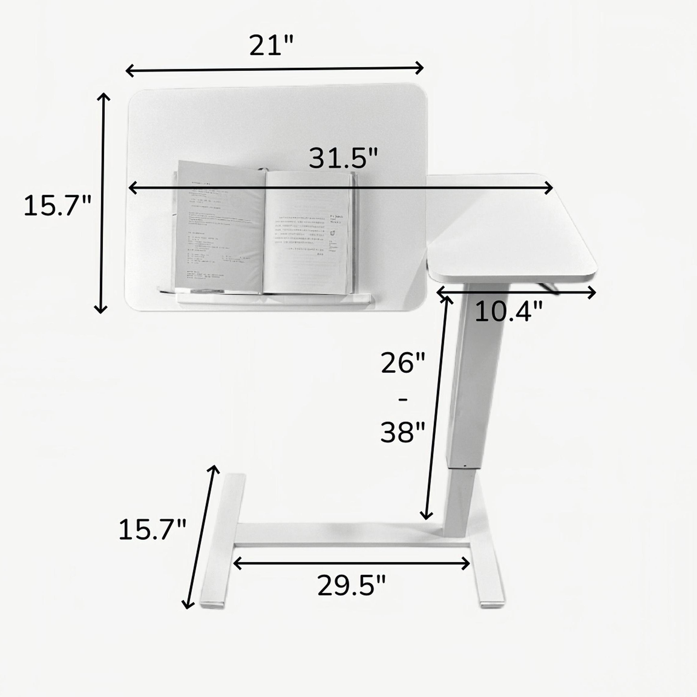 Overbed Bedside Desk with Tilting Tray, Mobile Rolling Laptop Stand, Height Adjustable Table with Wheels, 31.5″ L x 16″ W x 38″ H, White