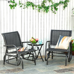 2-Piece Outdoor Glider Swing, Rocking Chair Set with Breathable Mesh Fabric, Sturdy Durable Frame, Curved Armrests, Supports Up to 264 lbs., for Backyard, Garden, Porch, Black