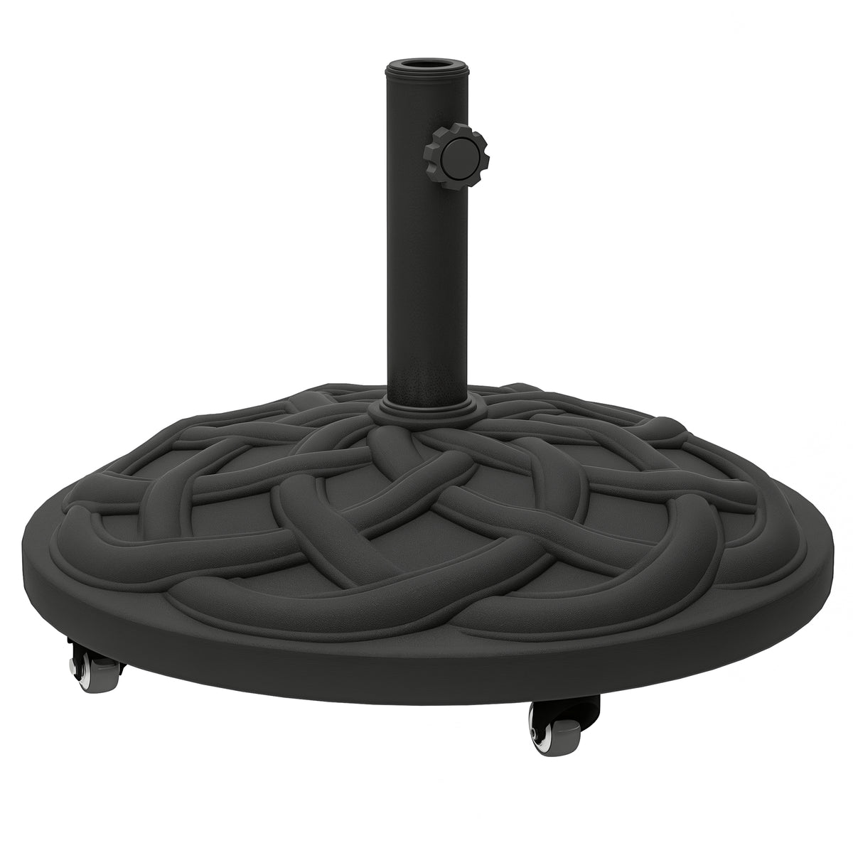 Round Patio Umbrella Base with Wheels, 44 lbs Resin Umbrella Stand Base, Heavy Duty Patio Umbrella Holder for 1.3"/1.5"/1.9" Umbrella Poles for Outdoor, Lawn, Poolside, Black