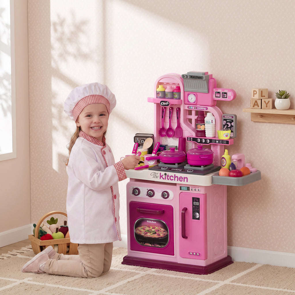 Kids Play Kitchen with Lights, Sounds, 33 Accessories & Storage for Toddler 3-6 Years