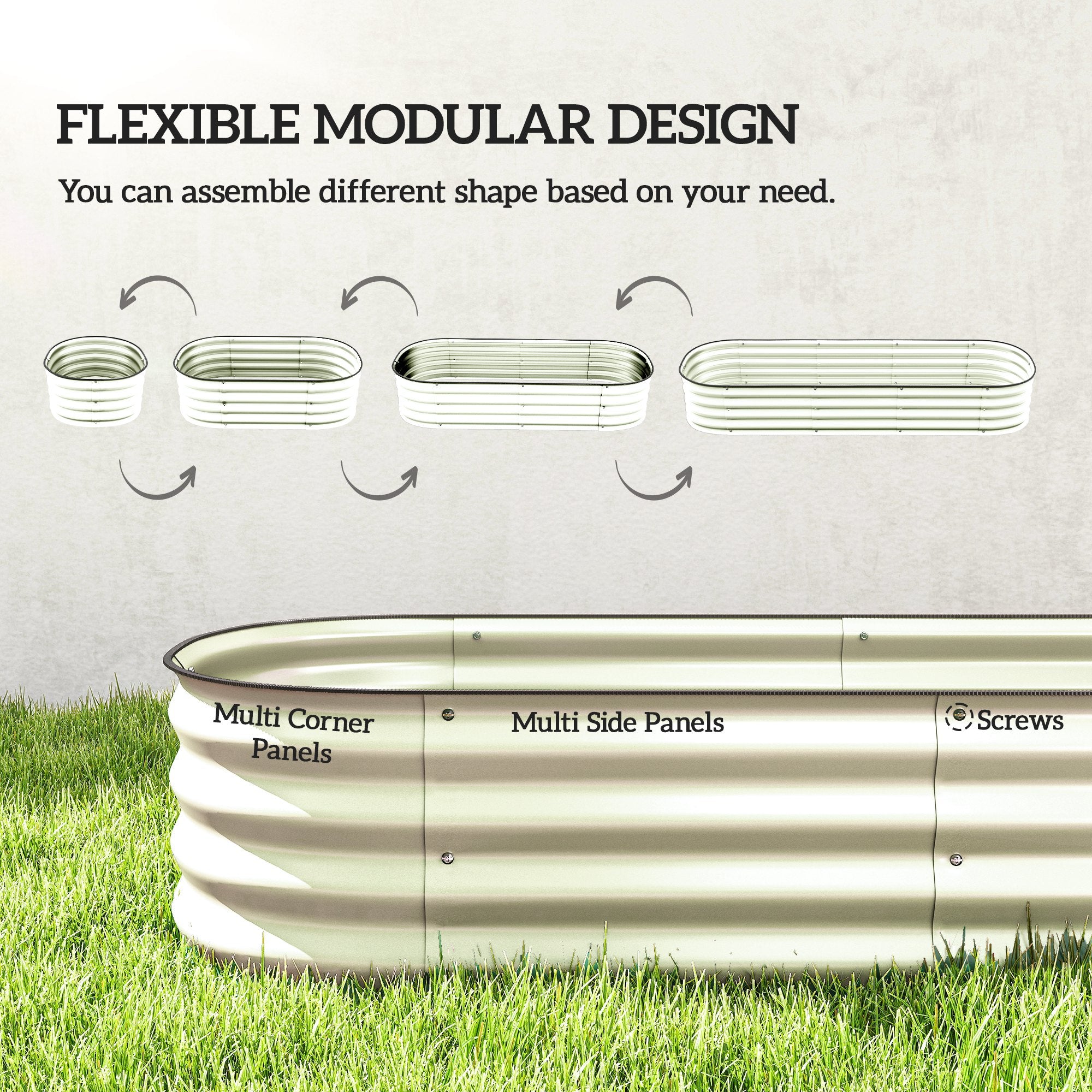 6.4' x 2' x 1' Galvanized Raised Garden Bed Kit, Metal Planter Box with Safety Edging, Cream