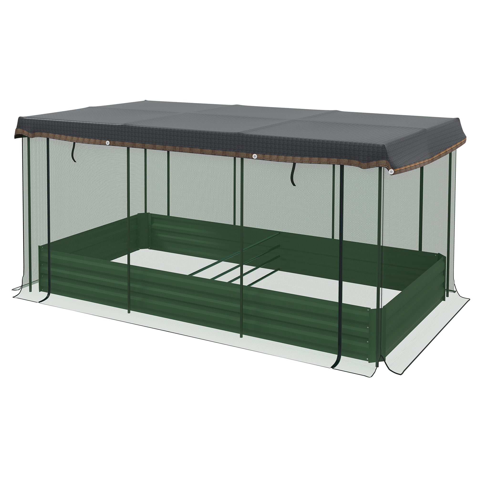 Galvanized Steel Planter Box with Crop Cage and Shade Cloth, Raised Garden Bed for Flowers, Veggies and Herbs, Green