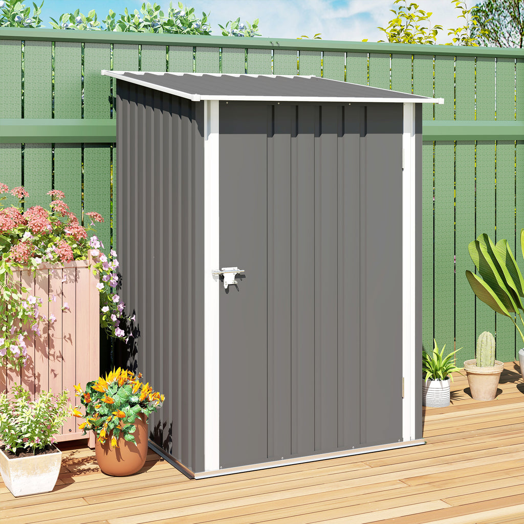 Outdoor 3.3' x 3.4' Lean-to Garden Storage Shed, Galvanized Steel Tool House with Lockable Door for Patio, Gray
