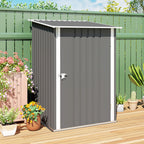 Outdoor 3.3' x 3.4' Lean-to Garden Storage Shed, Galvanized Steel Tool House with Lockable Door for Patio, Gray