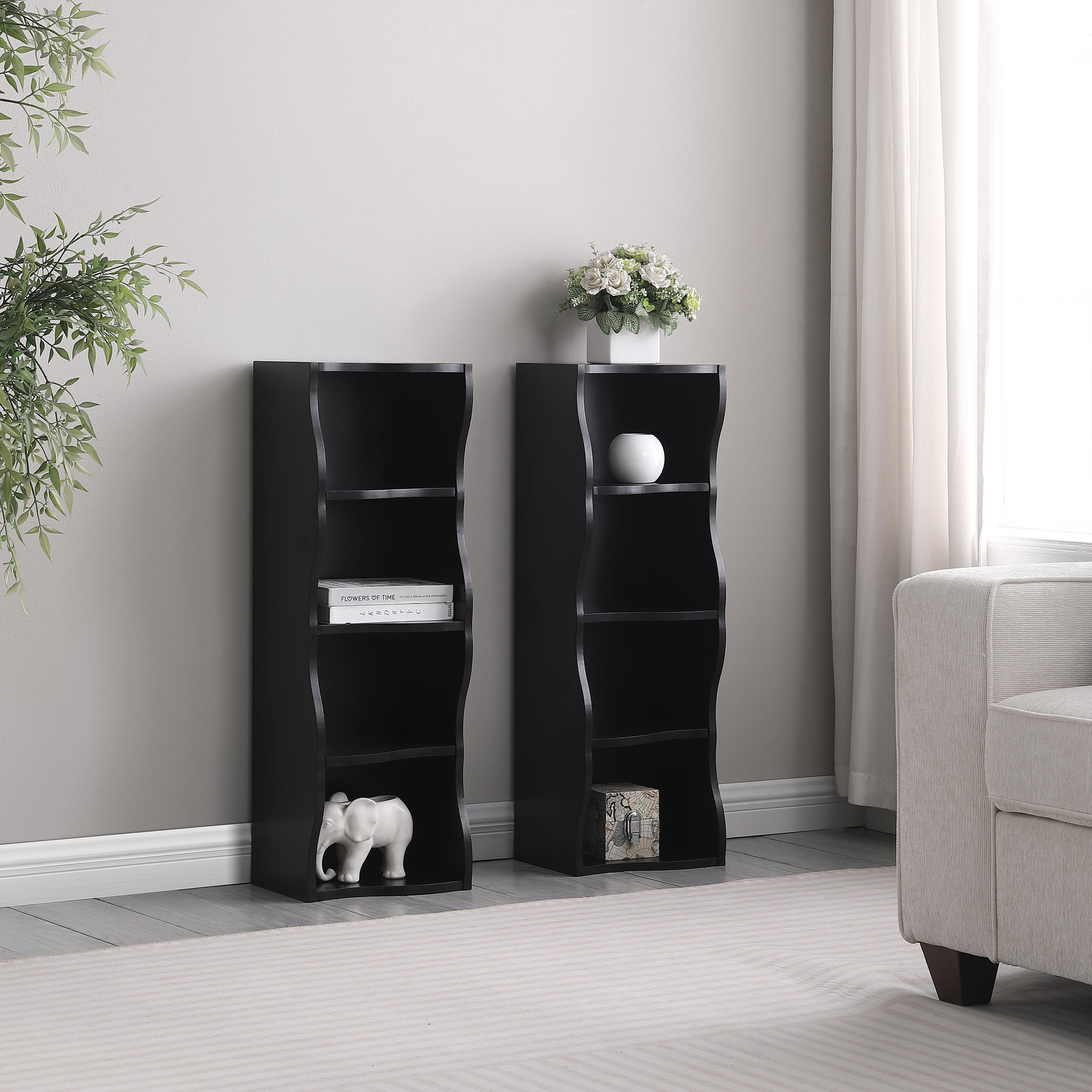 8-Tier Adjustable Slim Bookcase with Wavy Edge Design, Anti-Tip Hardware, Detachable Cabinets for Home Storage, 11.5" L x 9.5" W x 71" H, Black