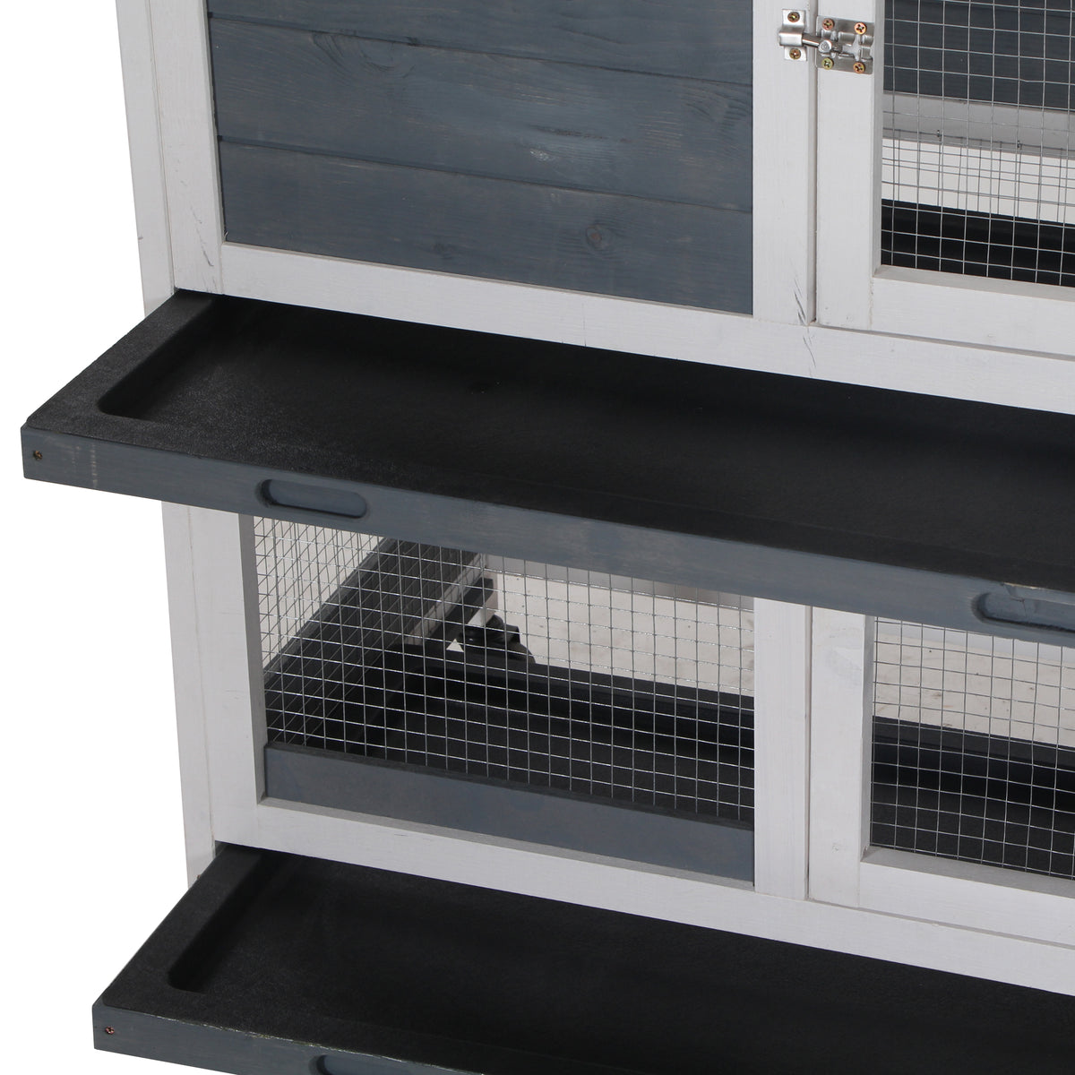 Wooden Rabbit Hutch Bunny Hutch Elevated Pet House Cage Small Animal Habitat with No Leak Tray Lockable Door Openable Top for Rabbits, Chickens, Ducks, Indoor 57.75" x 18" x 32.5" Gray