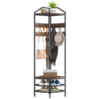 Corner Hall Tree, Industrial 4-Tier Coat Rack with Shoe Storage, 8 Movable Hooks and 2 Shelves for Hallway, Rustic Brown